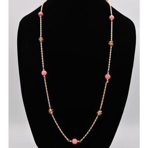 Grosse Germany Vintage Necklace Pink Glass Marble Gold Chain 1970 Signed Bin2C